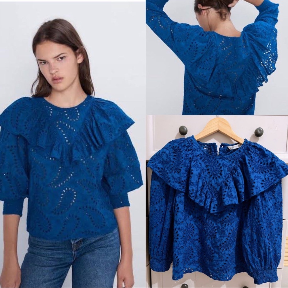 Zara Blue Embroidered top
